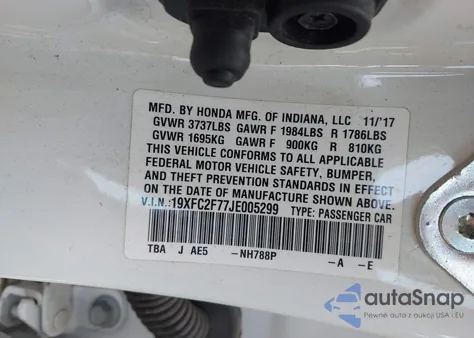 2018 Honda Civic Ex from USA, damaged, VIN 19XFC2F77JE005299